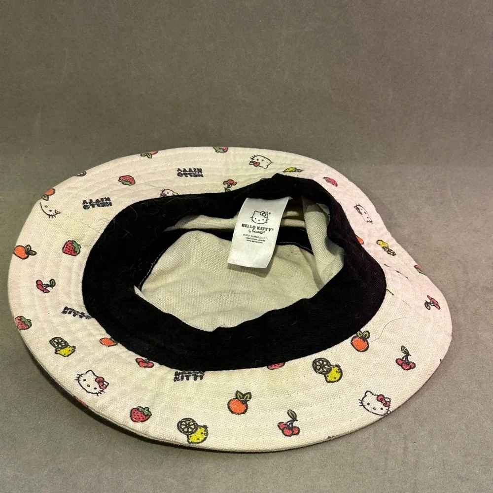 Hello Kitty S/M Embroidered Fruit Bucket Hat Cream Canvas All Over Print Hat